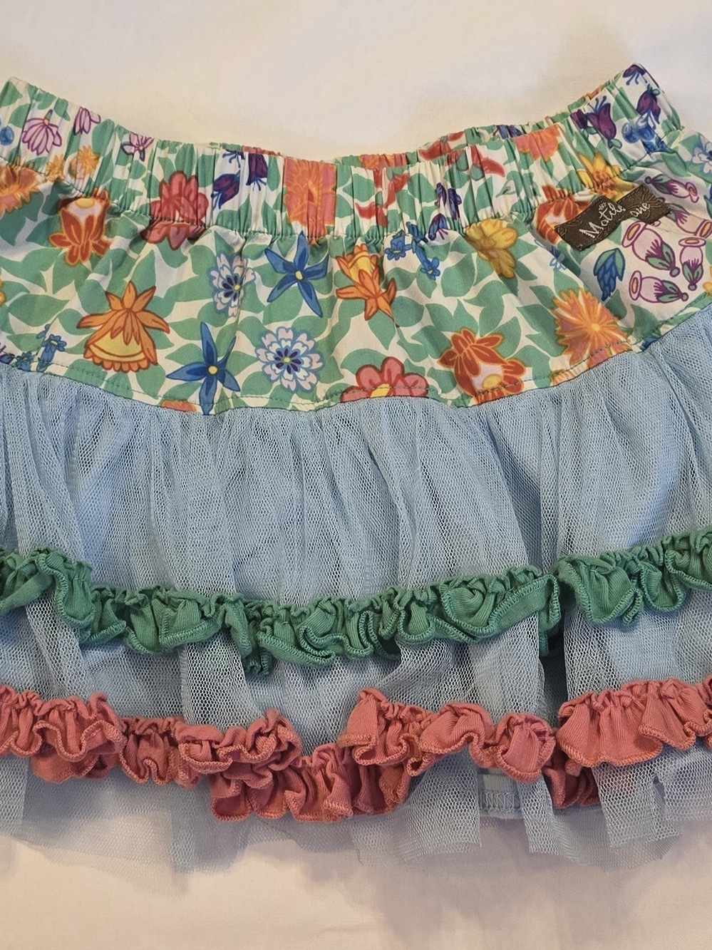 Matilda Jane Blue Tulle Skirt with Floral Waistband & Ruffles